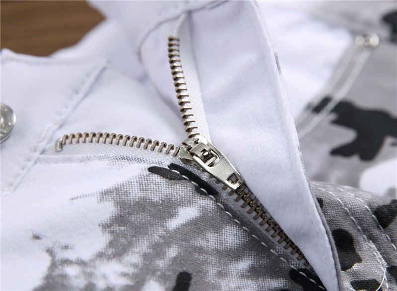 white zipper camouflage jeans