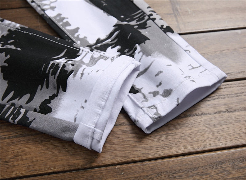 white camouflage slim fit jeans