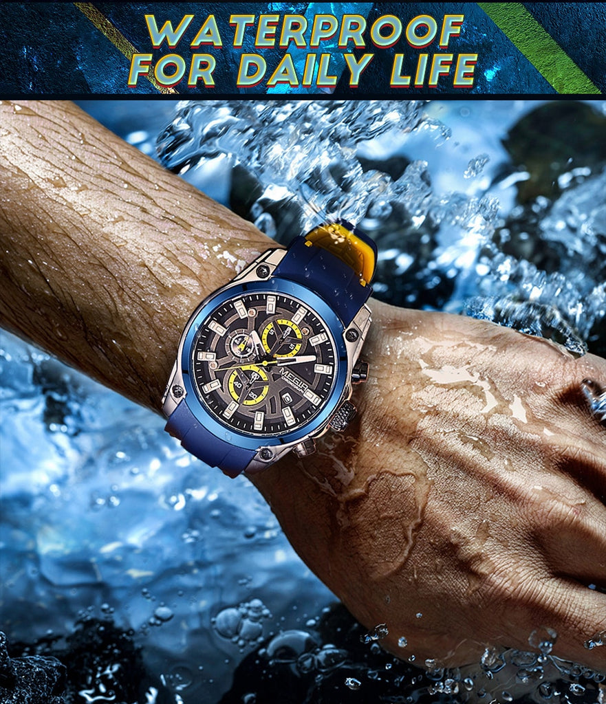 blue yellow megir waterproof sports watch men