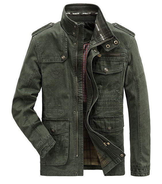 military style tactical cargo denim jacket army green