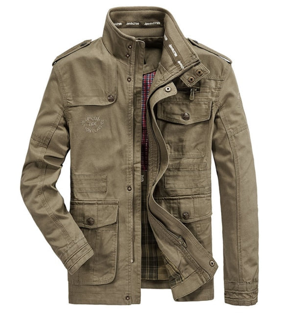 military style tactical cargo denim jacket khaki