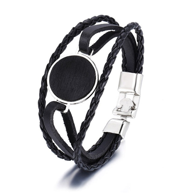 custom black leather bracelet with clasp
