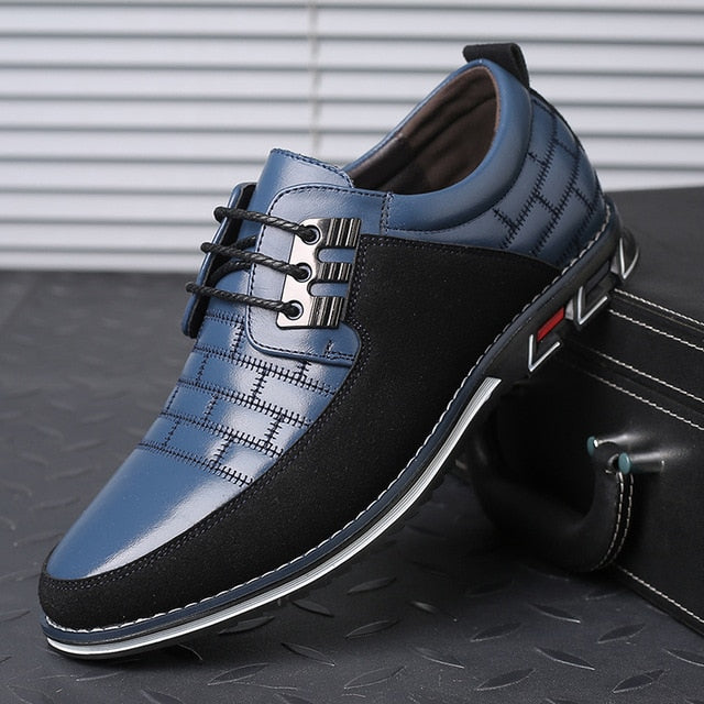 blue leather and suede casual style loafers men