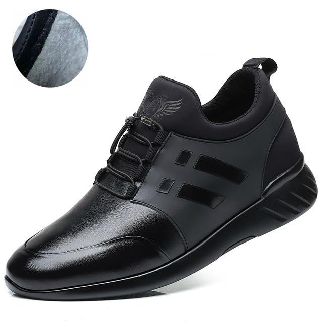 all black leather fur inside business travel casual shoes
