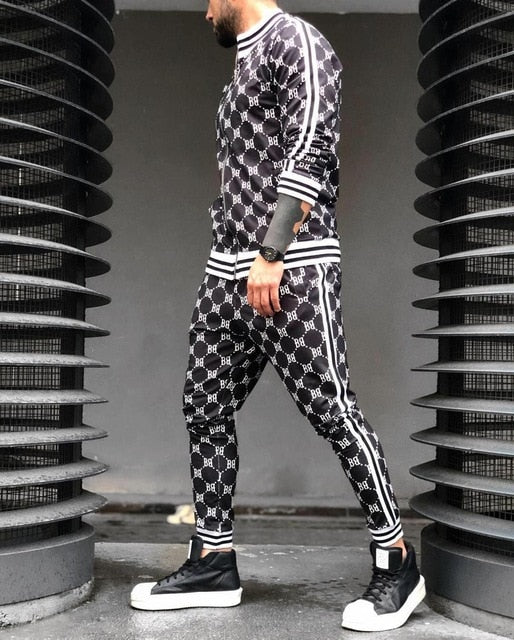 black white pattern striped accents track suit jump sets