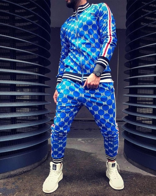 royal blue pattern striped accents track suit jump sets