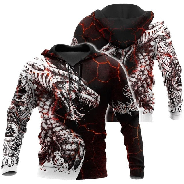 dragon red lightning viking pullover hoodie