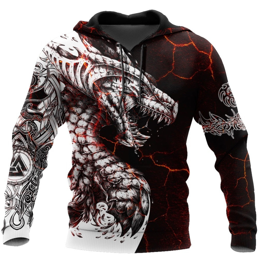 dragon red lightning viking hoodie