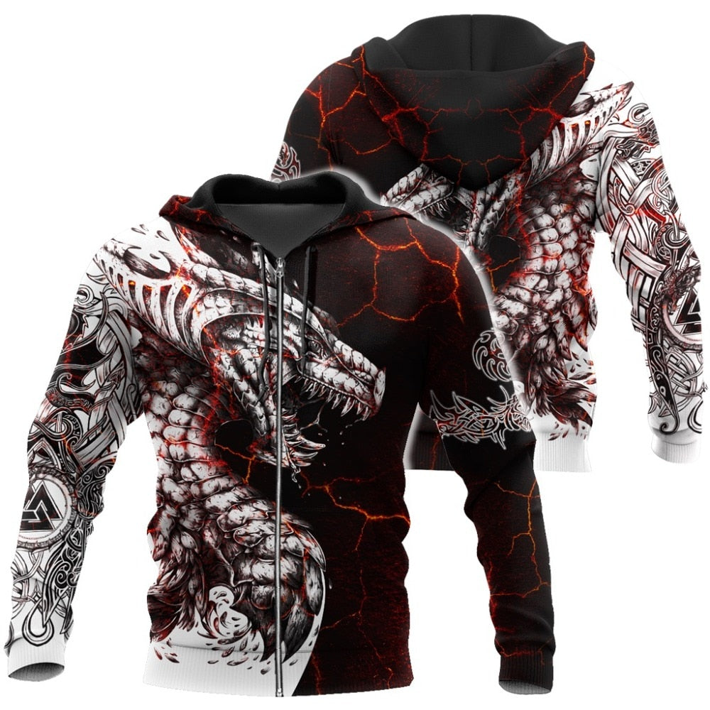 dragon red lightning viking zip-up hoodie