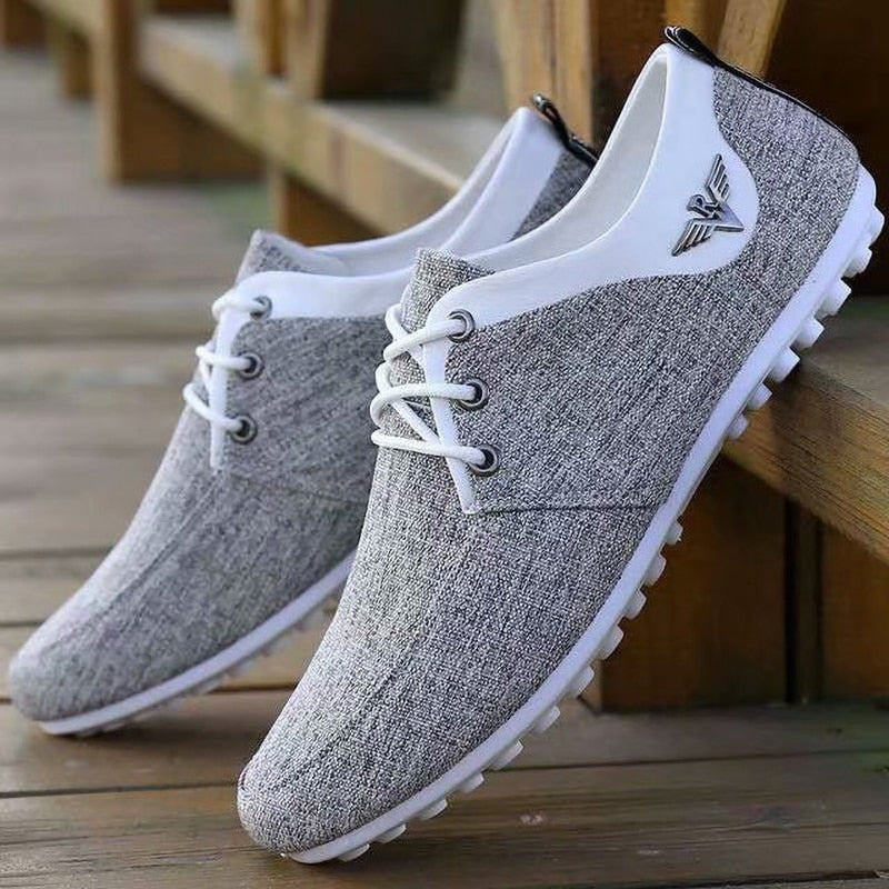 gray white comfortable low canvas casual shoes