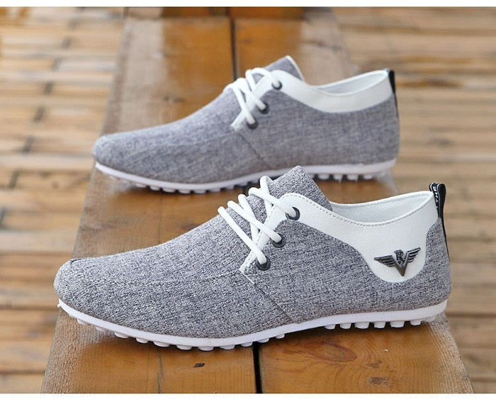 gray white canvas casual shoes