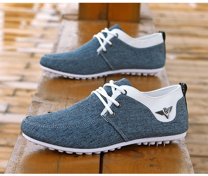 blue white comfortable low canvas casual shoes