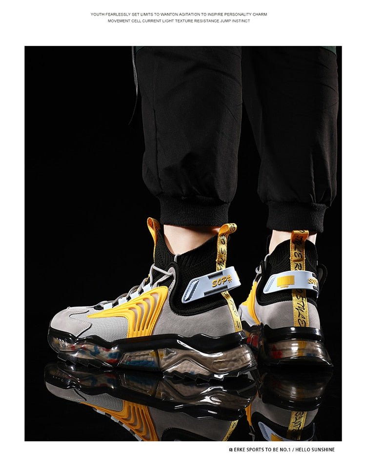 black yellow gray athletic designer basketball sneakers