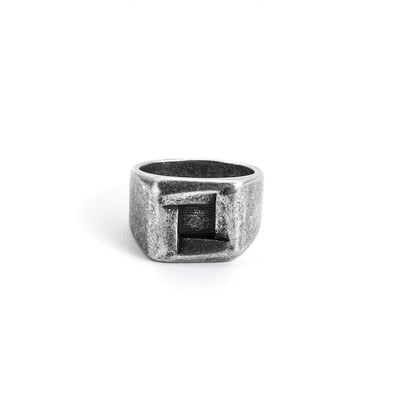 artistic abstract square engraved ring 