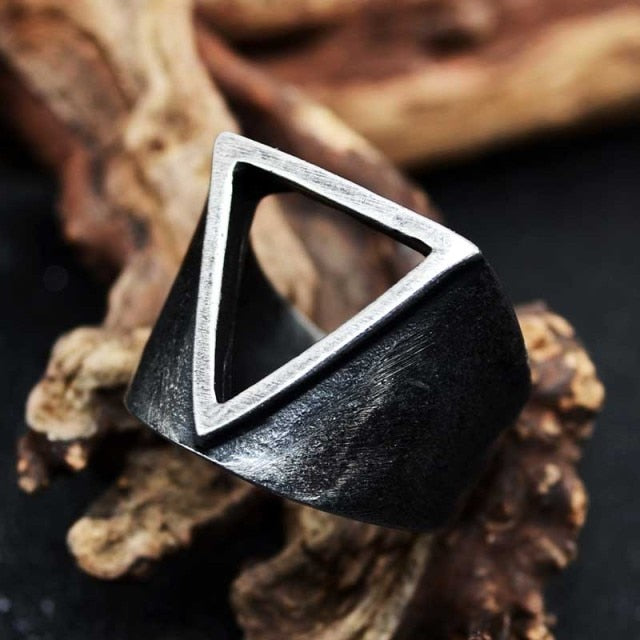 carved out triangle viking ring