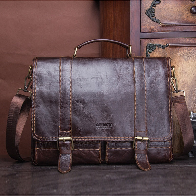 chocolate brown leather briefcase onassis krown