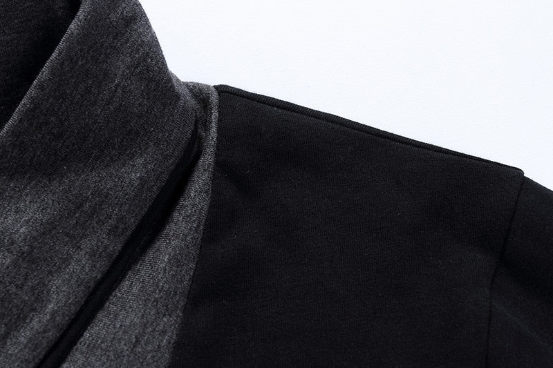 gray and black long sleeve v-neck shawl style long sleeve shirt
