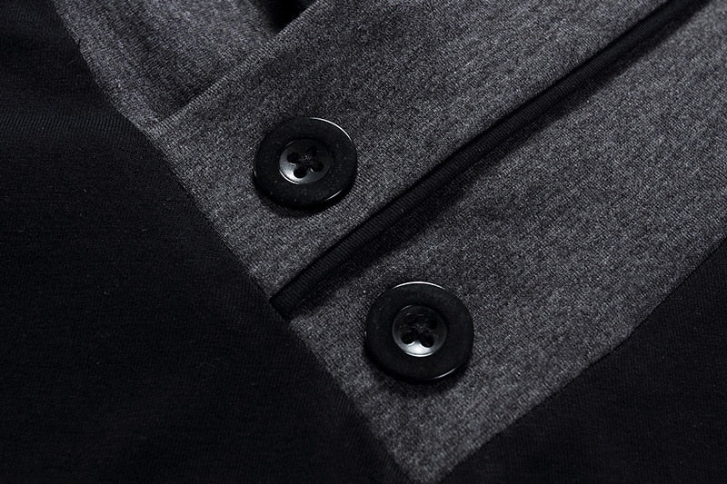 gray and black long sleeve v-neck shawl style long sleeve shirt