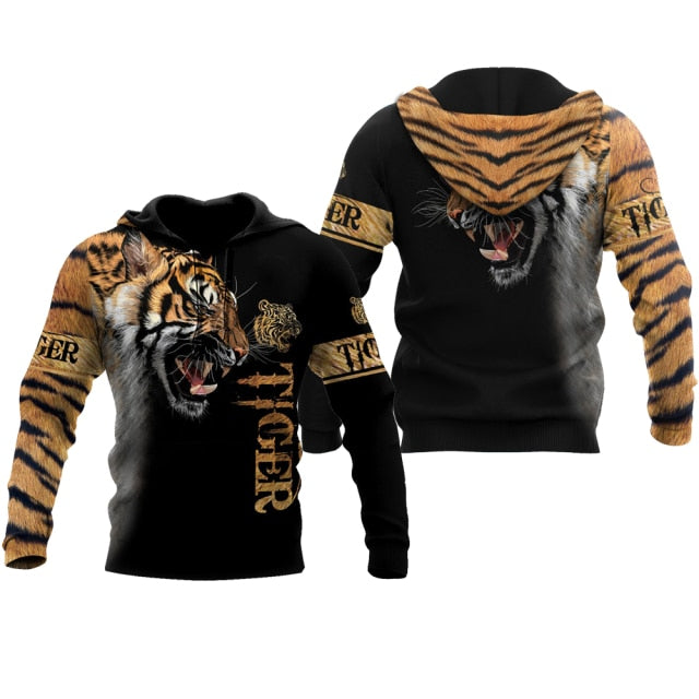 black gold tiger print pullover hoodie