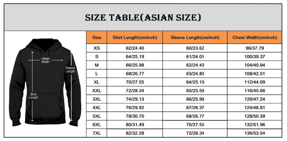 tiger hoodie size chart