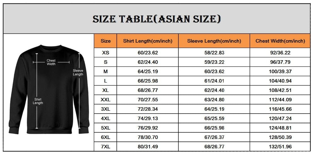 tiger sweatshirt size chart