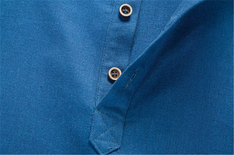 blue stand collar long sleeve polo shirt