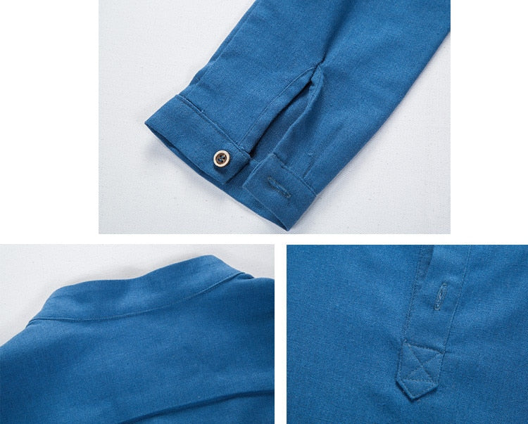 bright blue stand collar long sleeve polo shirt