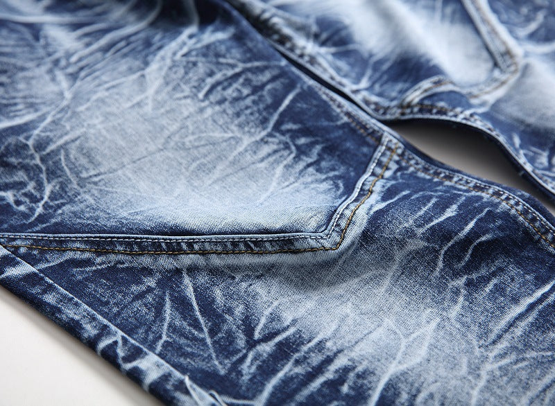 v pattern designer stone wash denim jeans men