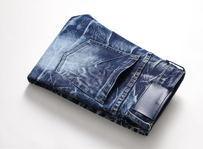 folded designer stone wash denim jeans men