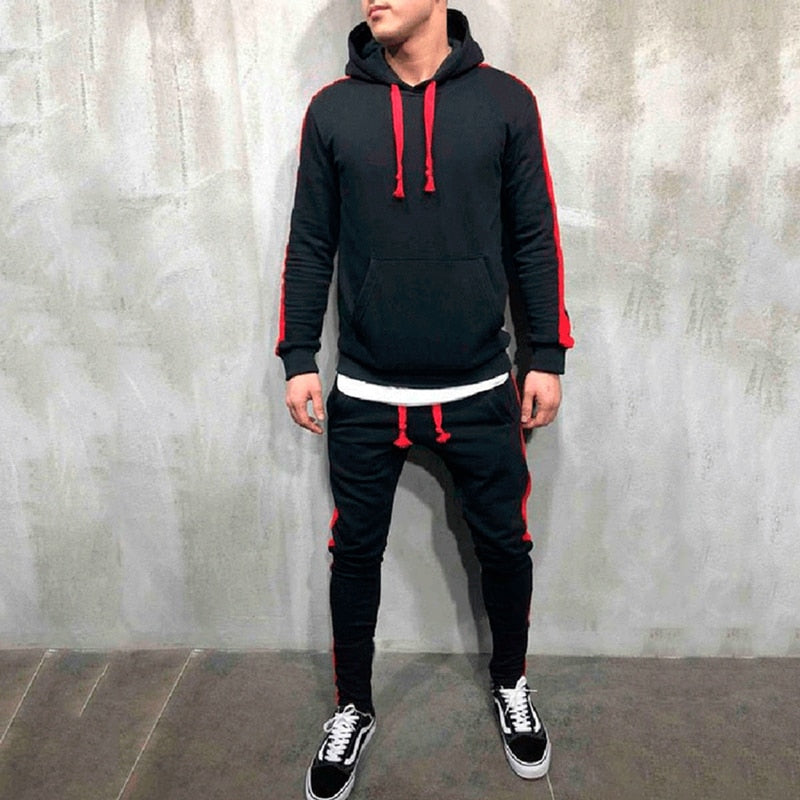 black red stripe hoodie track suit jump set