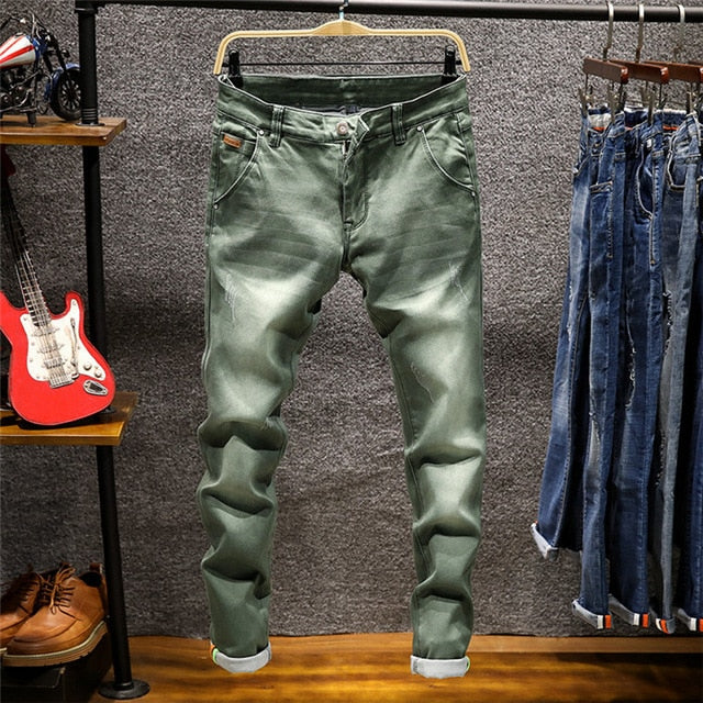 green denim slim fit fashion jeans men