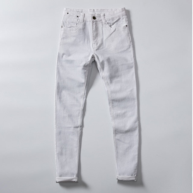 white denim slim fit fashion jeans men