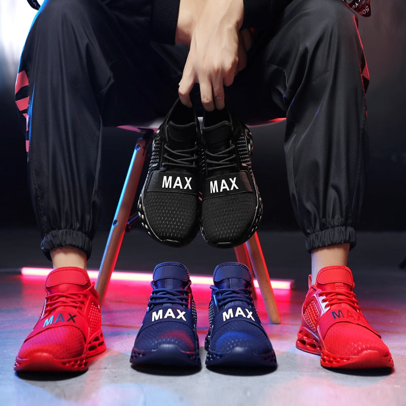black blue and red max running sneakers