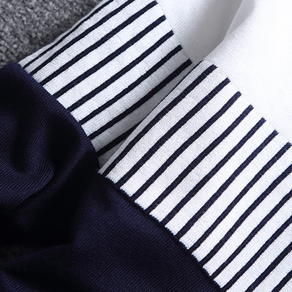blue white pin stripe horizontal stripes long sleeve shirt men