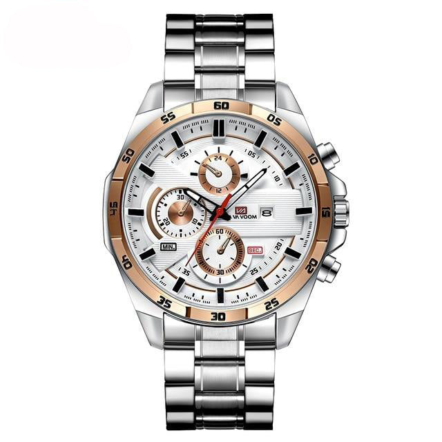 big face white rose gold stainless steel band watch