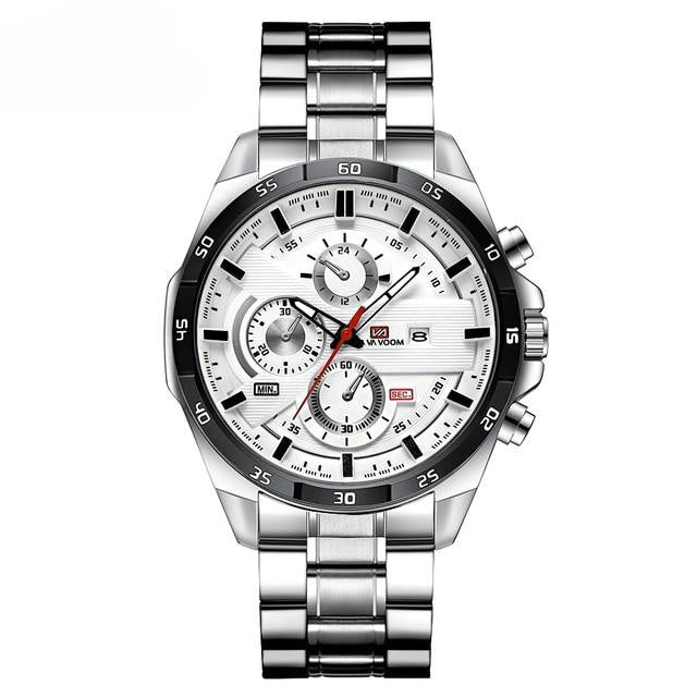 white face stainless steel band watch