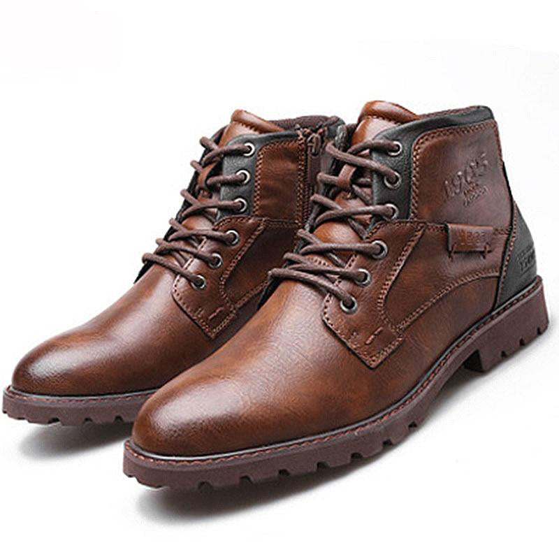 three quarter brown leather walking boots