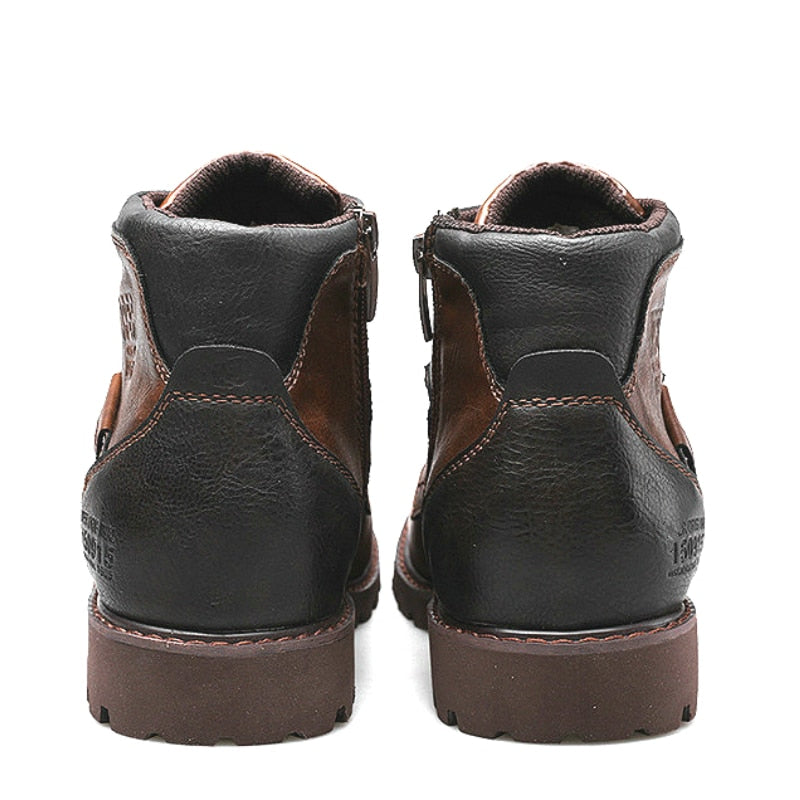 three quarter black leather walking boots