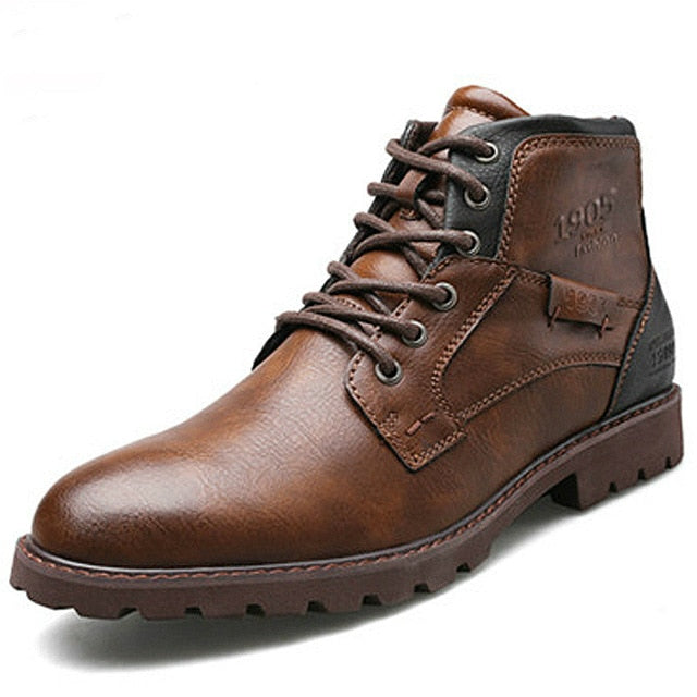 stylish brown leather walking boots