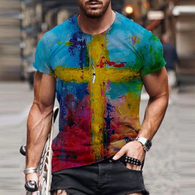 colorful cross graphic t-shirt men