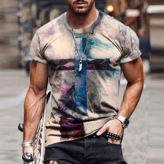 abstract color cross graphic t-shirt men