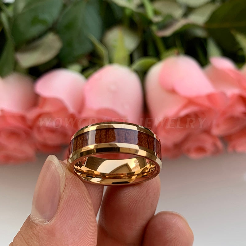 women rose gold brown wood koa ring
