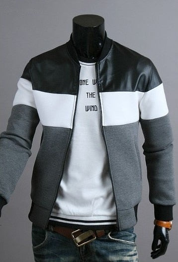 black white gray horizontal broad stripe jacket men