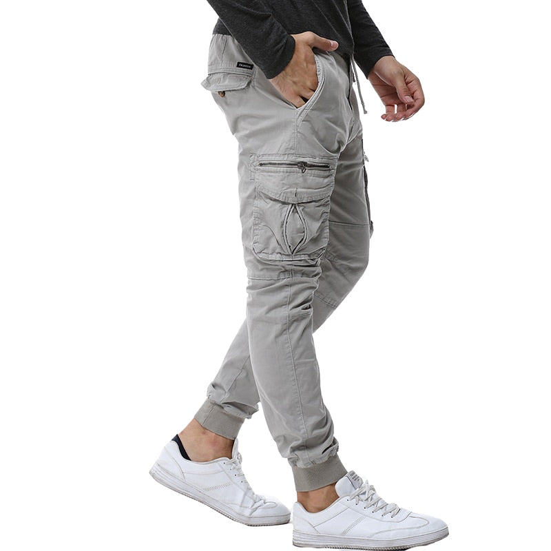 gray ribbed ankle athletic cargo pants
