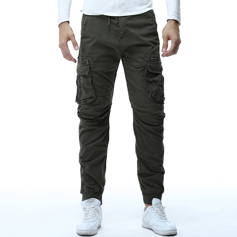 slim fit ribbed ankle athletic cargo pants
