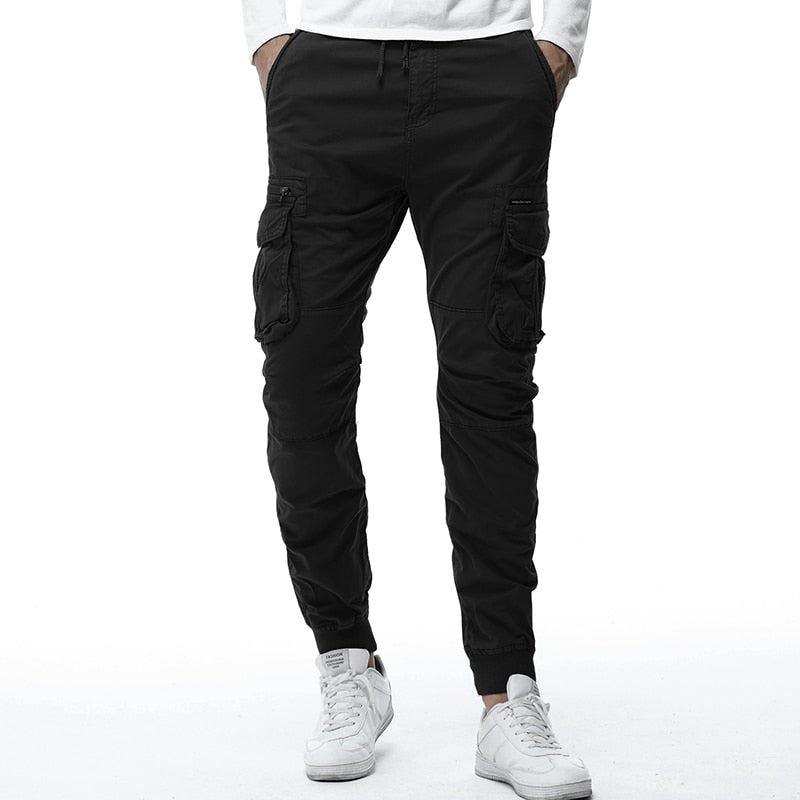 black ribbed ankle athletic cargo pants