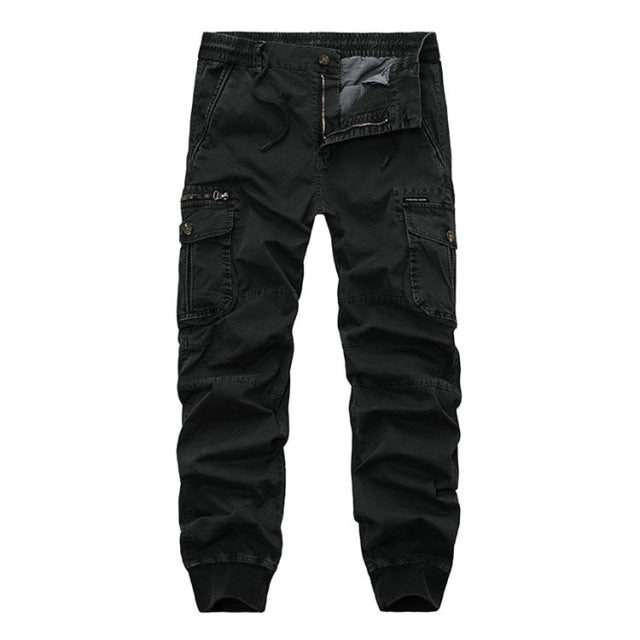 black ribbed ankle athletic cargo pants