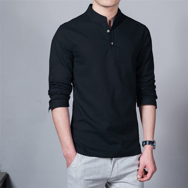 black stand collar long sleeve polo shirt