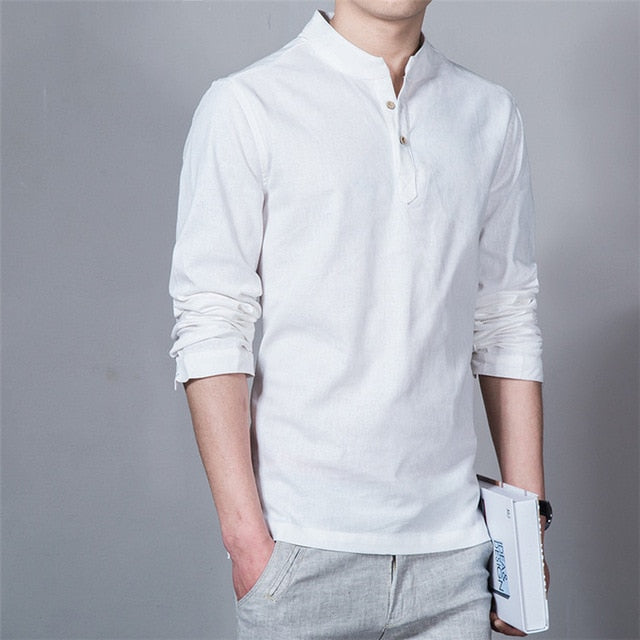white stand collar long sleeve polo shirt