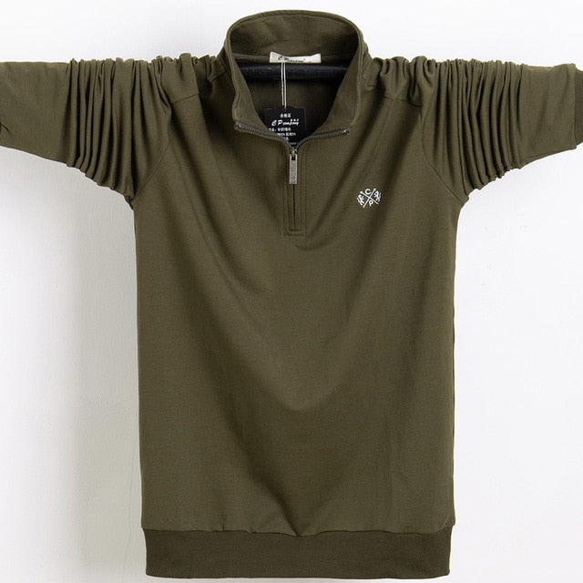 army green long sleeve stand up collar shirt